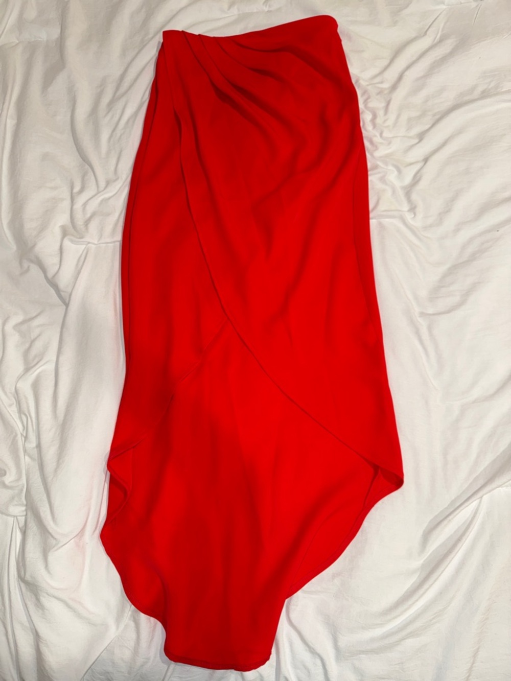 superdown Red Asymmetric Draped Midi Skirt